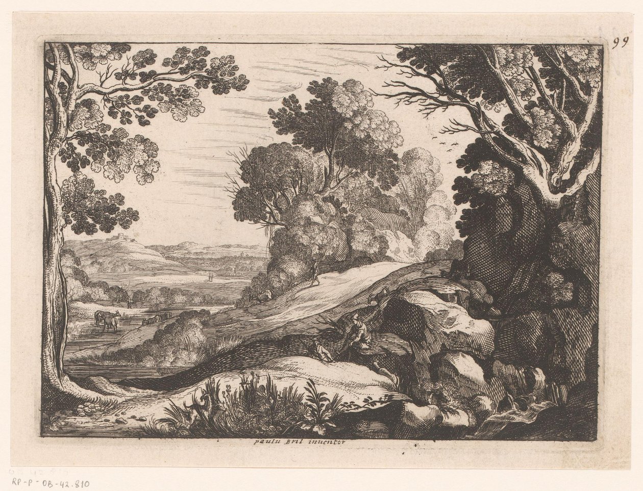 Hilly Landscape with Two Goat Herders by Nicolas Cochin (attributed to)