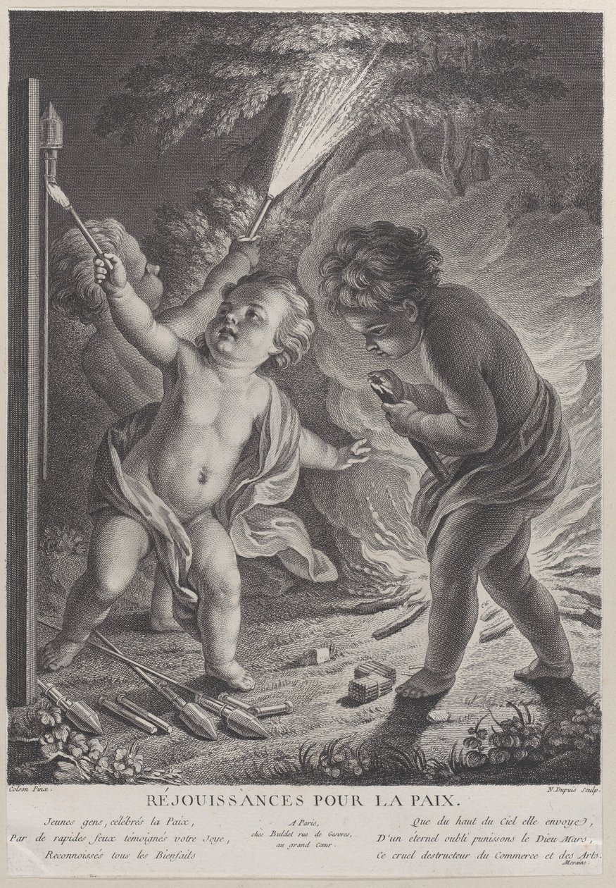 Celebrating Peace (three putti with fireworks) by Nicolas Gabriel Dupuis