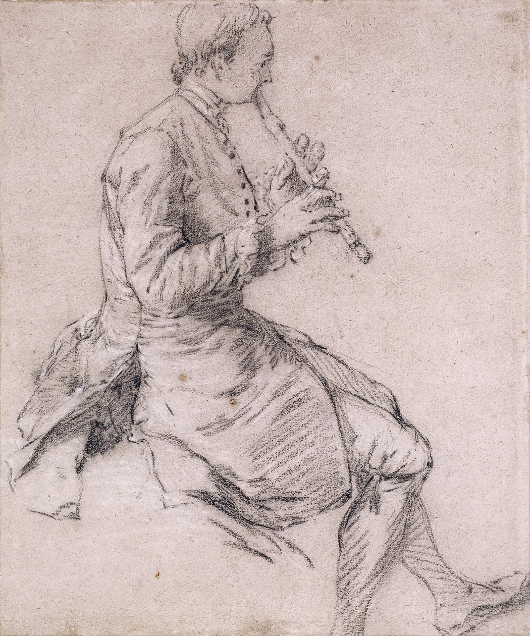 A Seated Man Playing the Flute, in Profile to the Right by Nicolas Lancret