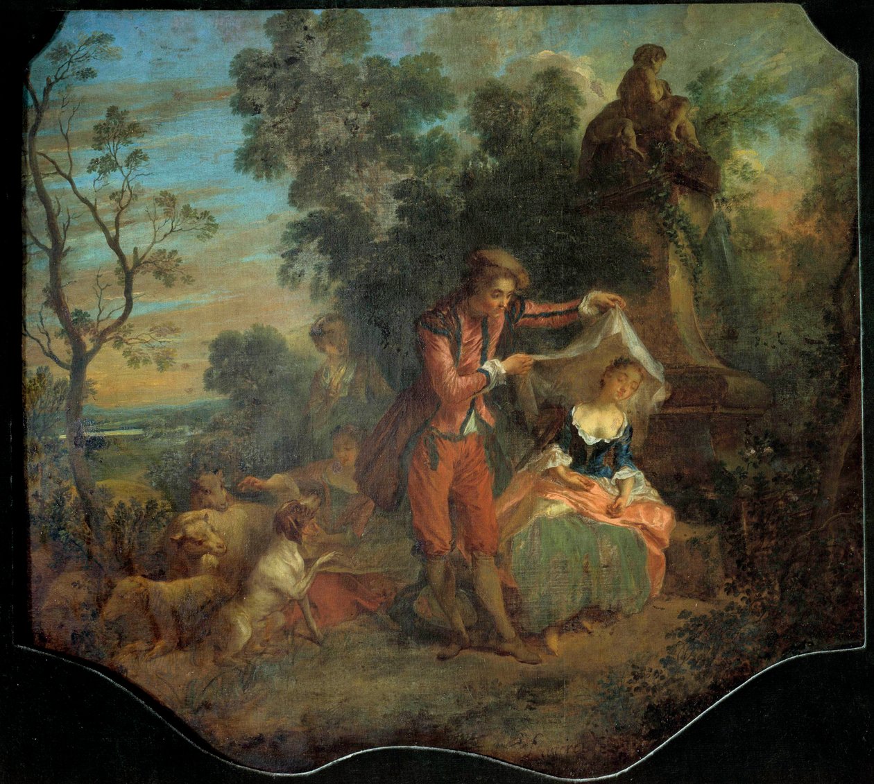 The shepherd indiscreet Bucolic Scene depicting a young shepherd lifting the veil under which a young shepherd is asleep (18th century) by Nicolas Lancret
