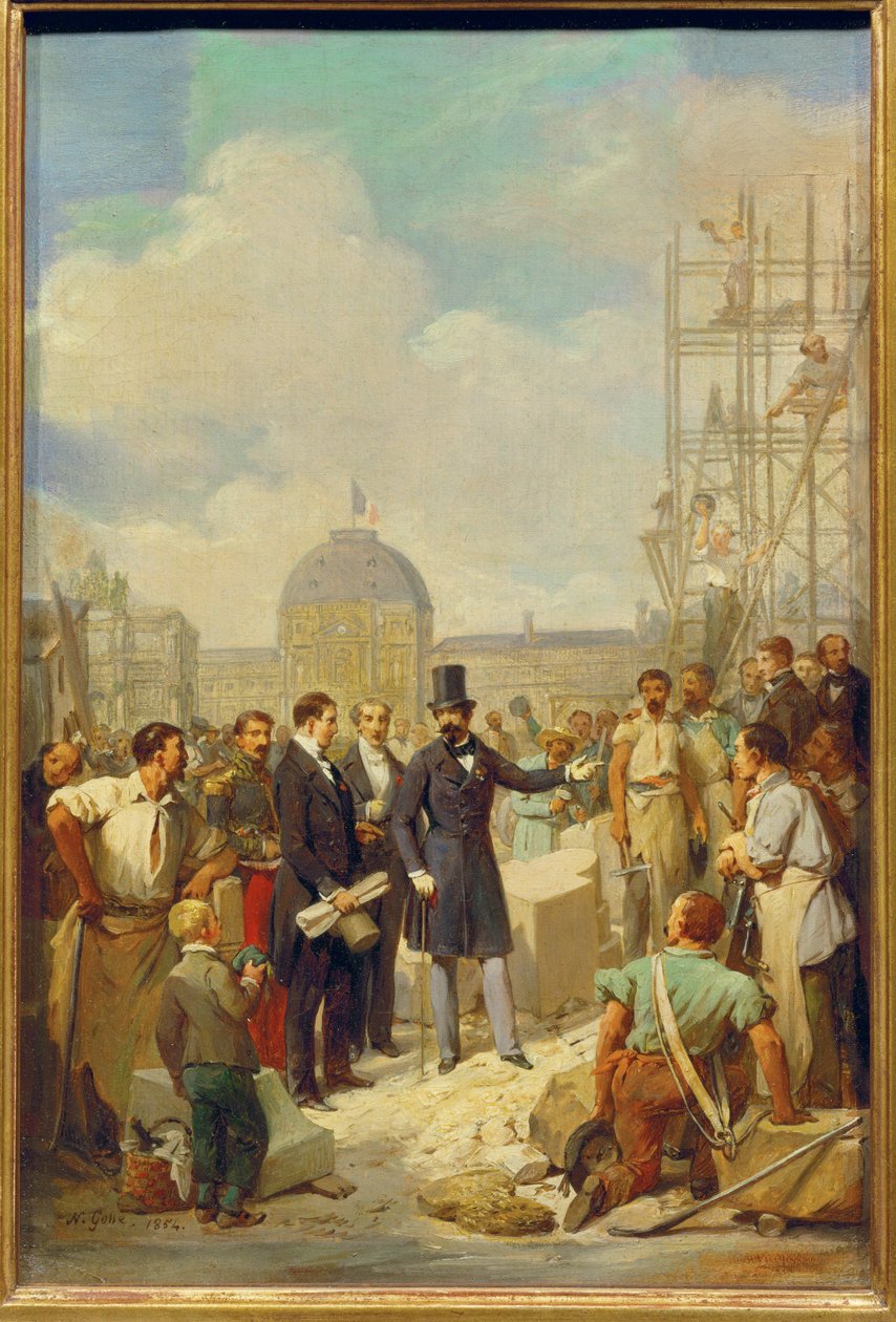 Napoleon III visits the building site of the New Louvre by Nicolas Louis Francois Gosse