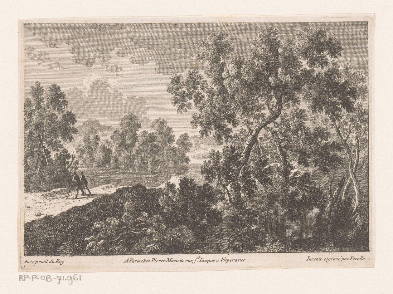 Forest Landscape with Walkers by Water by Nicolas Perelle