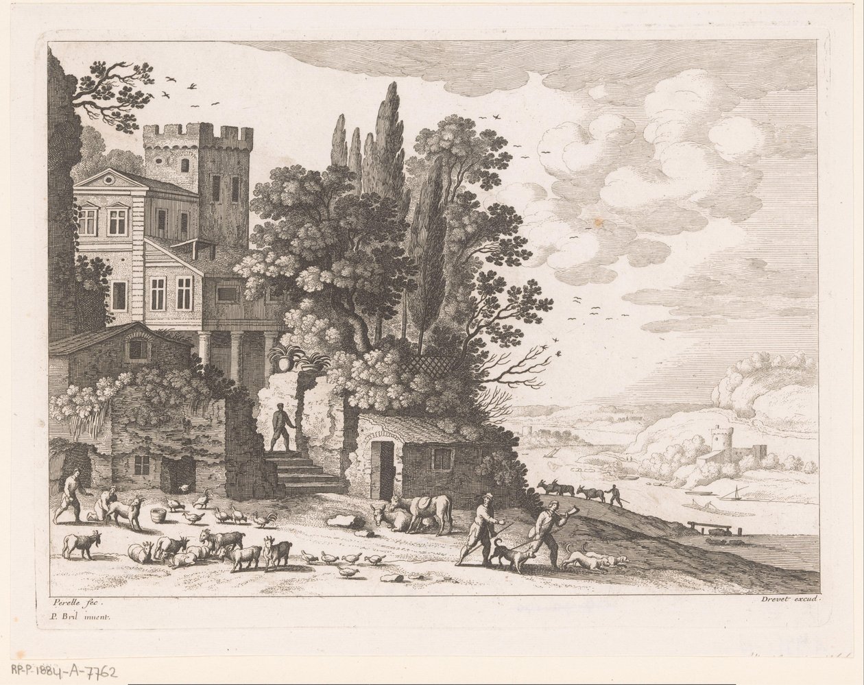 Landscape with House, Figures, and Cattle by Nicolas Perelle