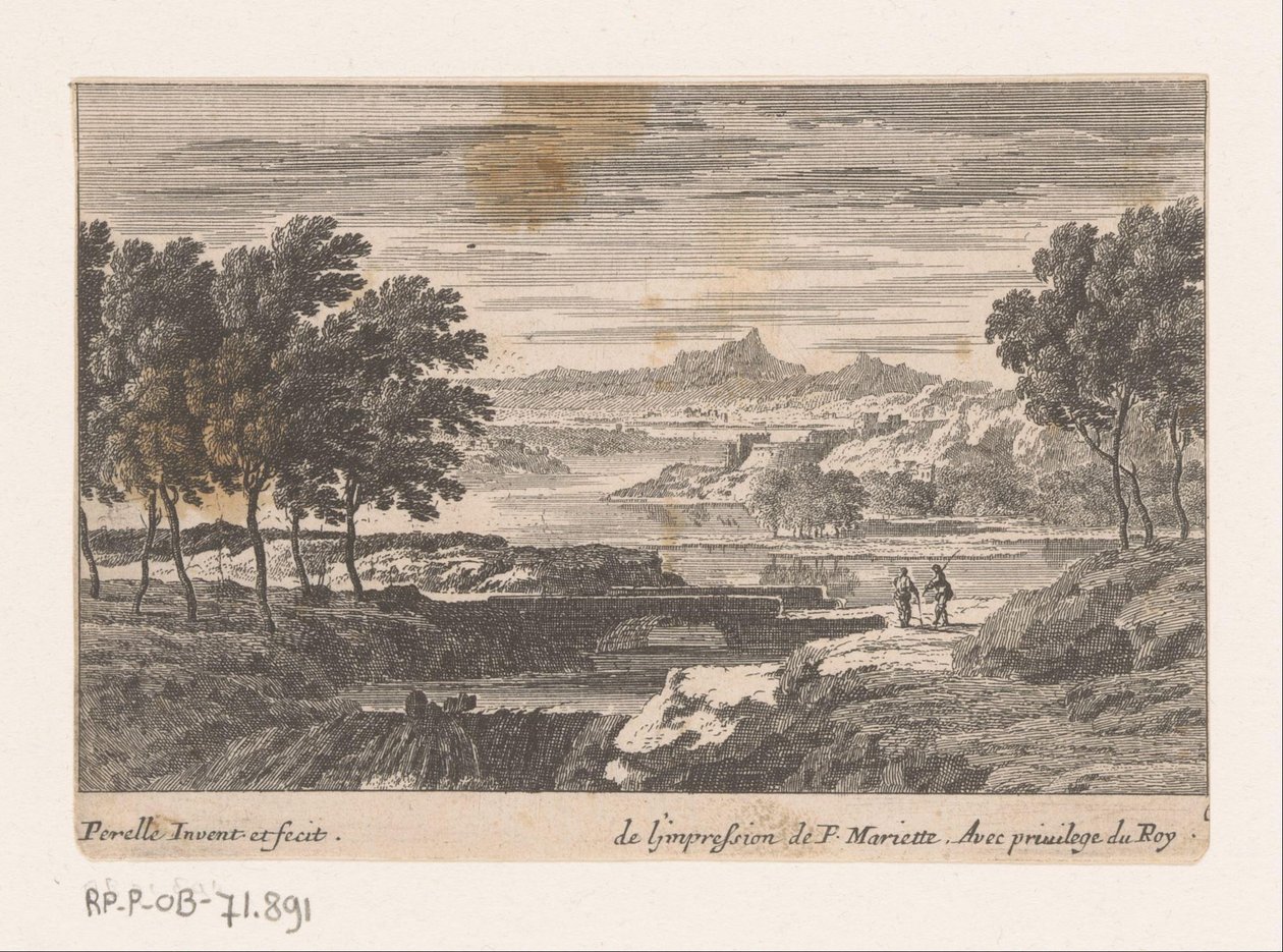 Landscape with Walkers by a Stone Bridge by Nicolas Perelle