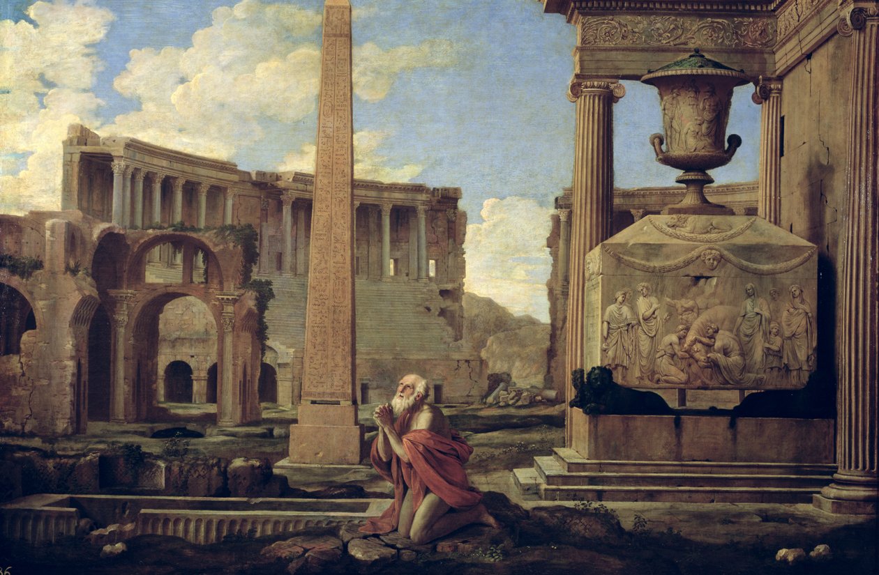 Hermit Among the Ruins by Nicolas Poussin