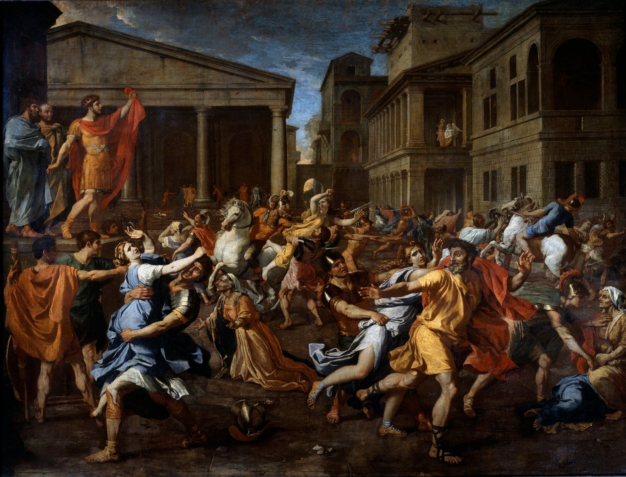 The removal of the sabines by the Romans. Romulus on the left observes ...