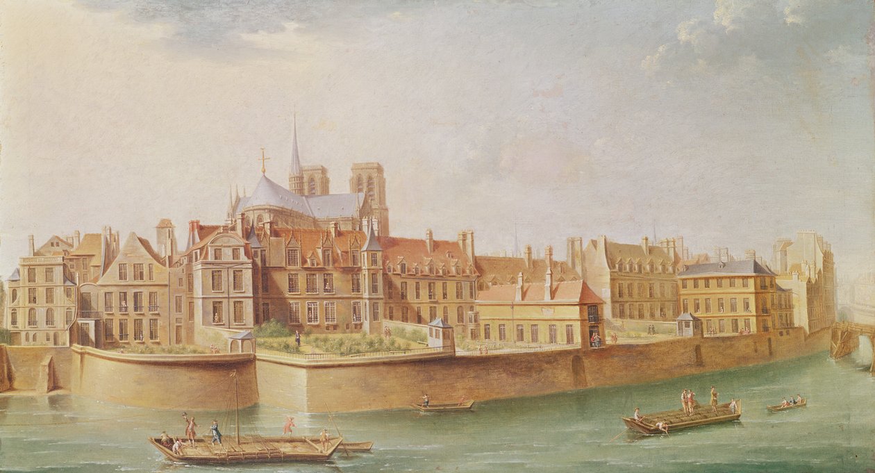 Houses in the Cloister of Notre-Dame, Paris by Nicolas Raguenet