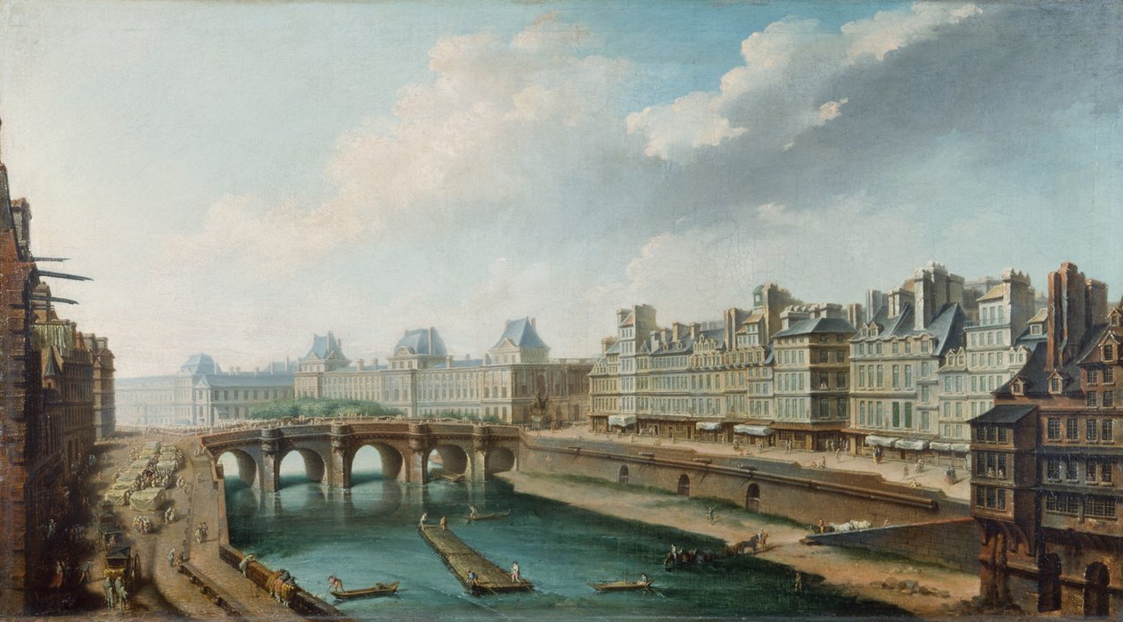View of the Louvre Palace, the Pont Neuf and the Quai des Orfevres seen from the Quai des Grands Augustins, c.1760 by Nicolas Raguenet