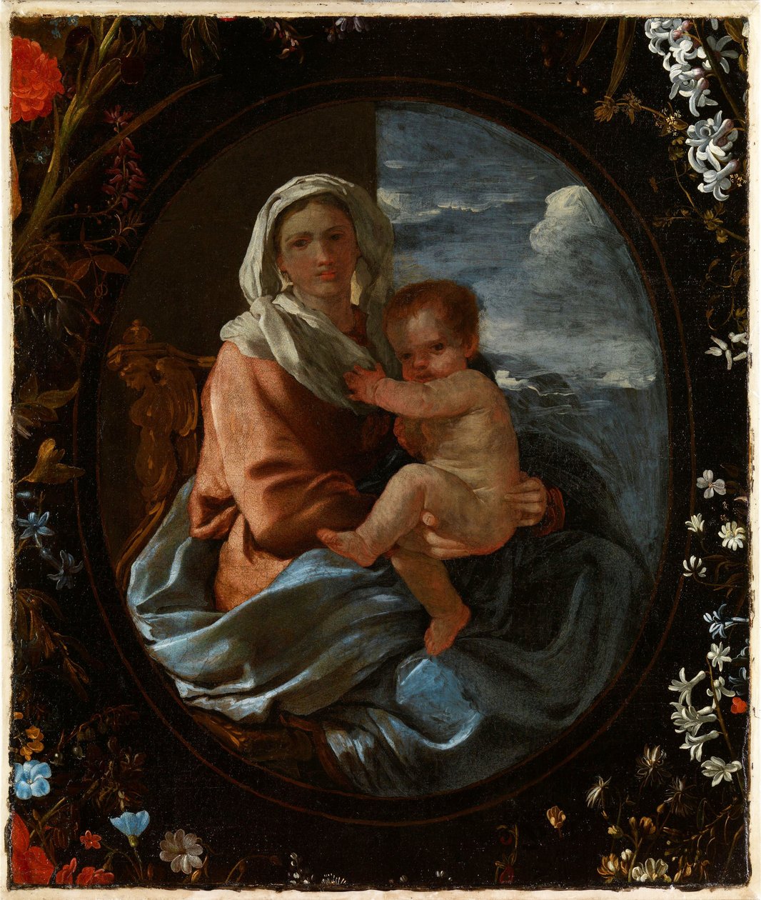 Virgin and Child in a Garland of Flowers by Nicolas & Seghers Daniel (1590–1661) Poussin