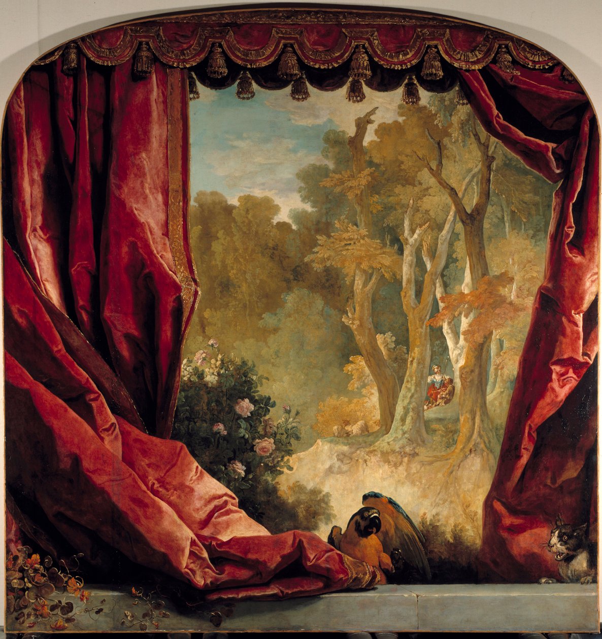 Decorative composition with curtains, landscape and animals by Nicolas de Largillière