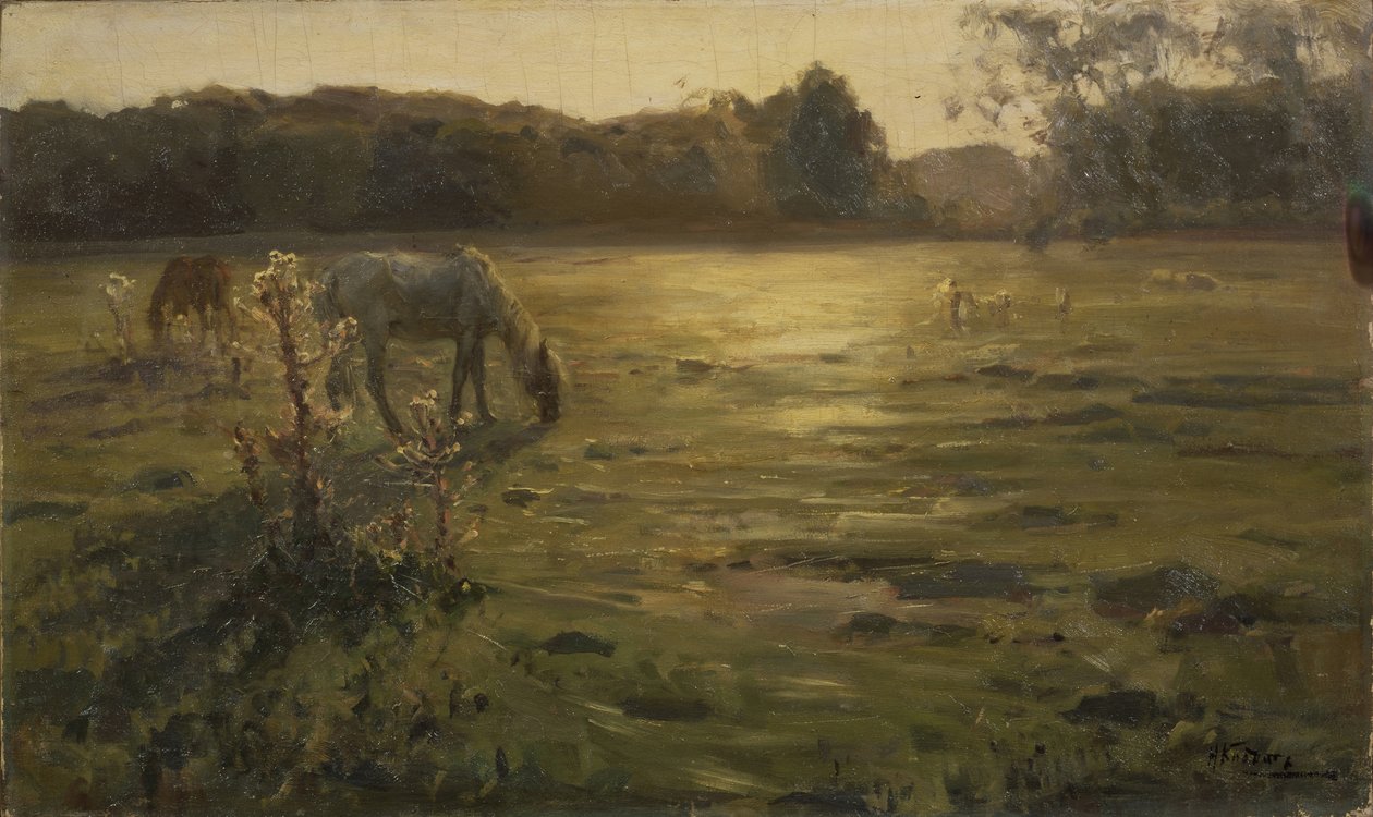 Horses on the meadow by Nikolai Alexandrovich Klodt