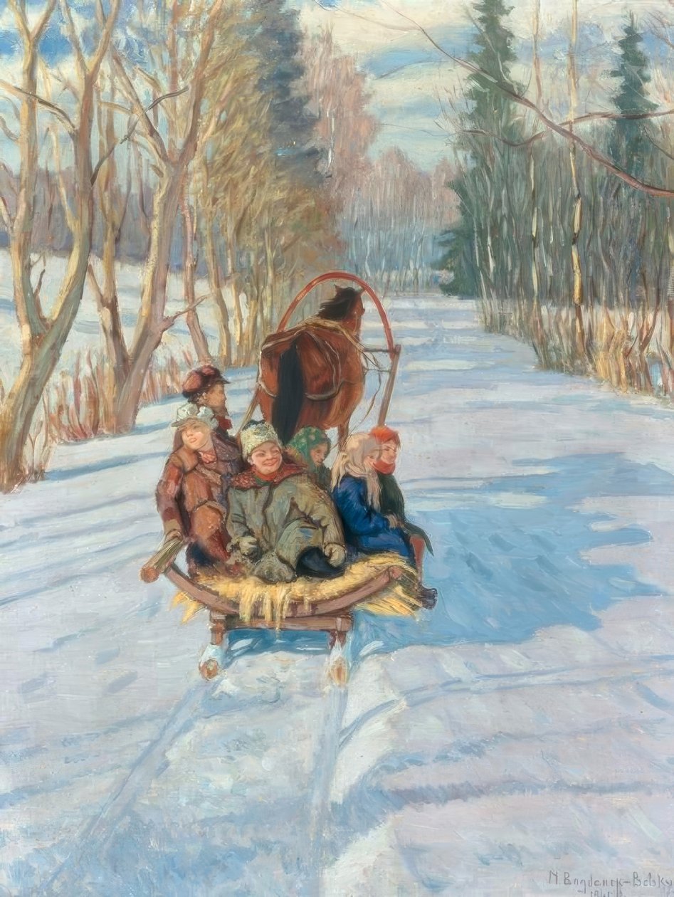 Children on a Horse-Drawn Sled by Nikolai P. Bogdanow Bjelski