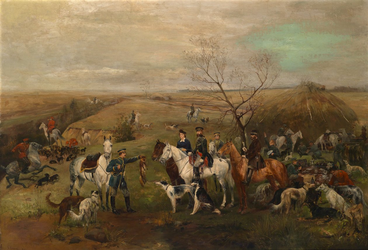 Hunting Party with Emperor Alexander III and Empress Maria Feodorovna by Nikolai Semyonovich Samokish