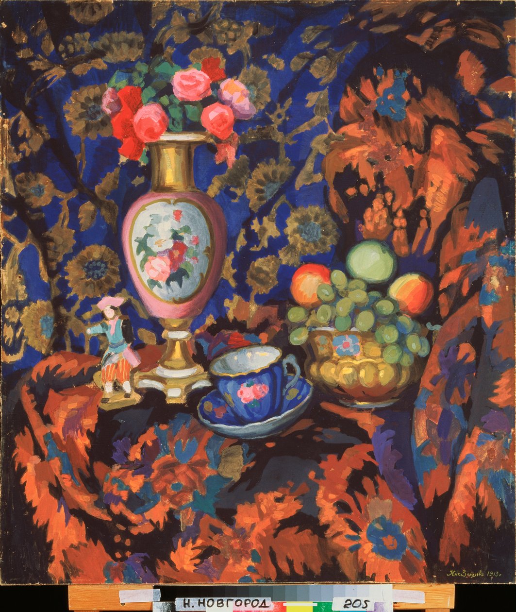 Still Life with Porcelain and Flowers by Nikolai Semyonovich Zaytsev