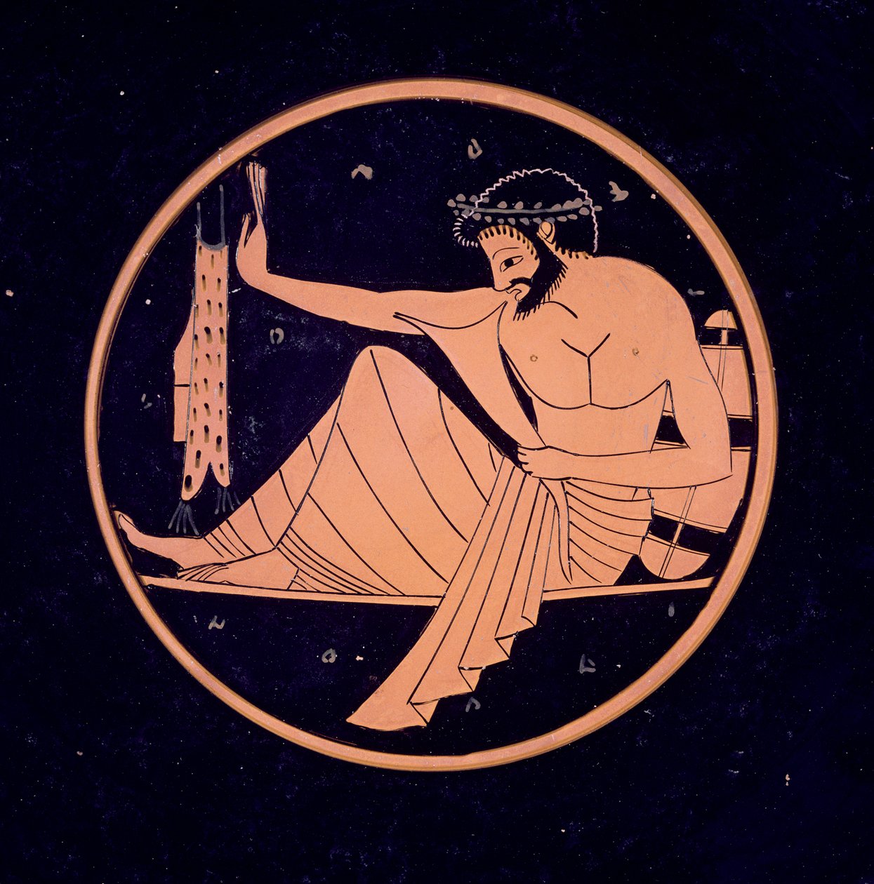 Attic Red-Figure Cup, Depicting a Banqueter with Drinking Horn by Nikosthenes