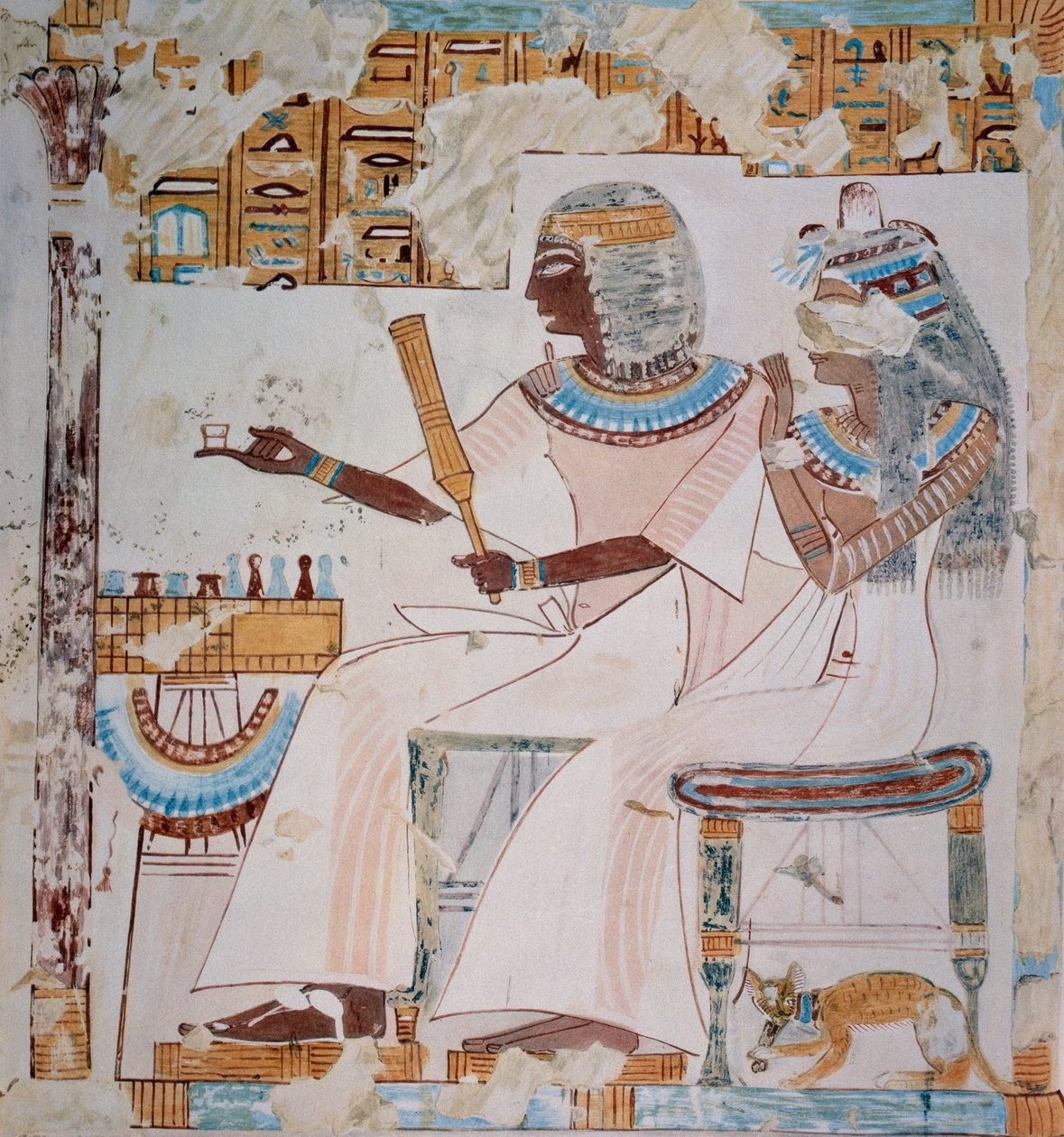 Neferrompet and His Wife Playing Chess, Copy of Fresco from Tomb of Neferrompet, Thebes, Dating Back to Reign of Ramesses II, Plate from Ancient Egyptian Paintings, by Nina Davies by Nina de Garis Davies