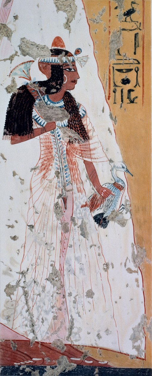 Young woman with duck, copy of fresco from Tomb of Ipouy, Thebes, reign of Ramesses II, plate from Ancient Egyptian Paintings by Nina de Garis Davies