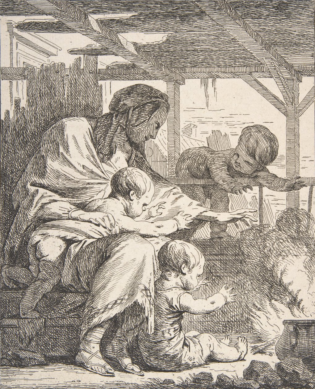 Family Warming Their Hands By a Fire by Noel Halle