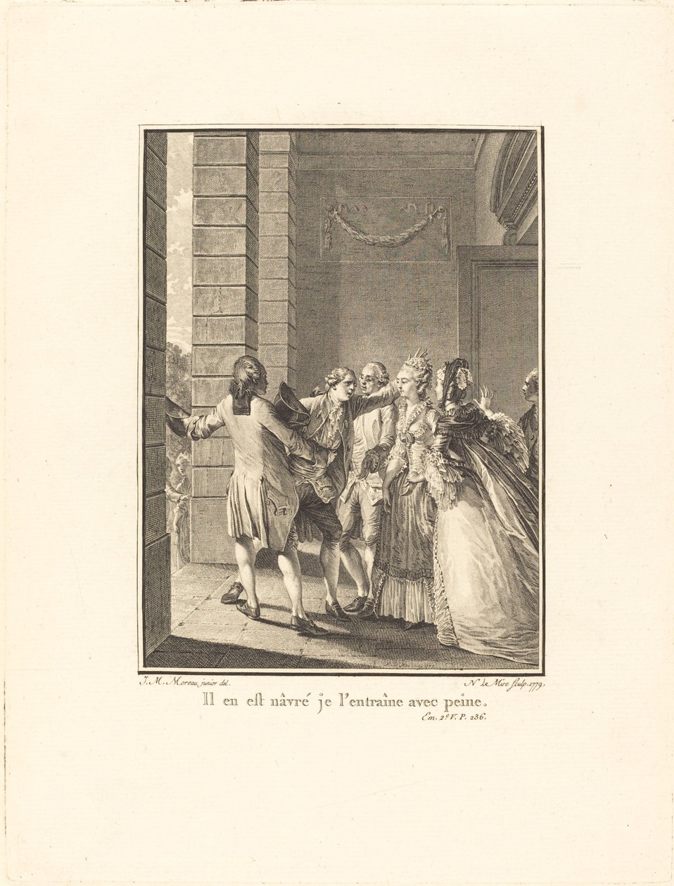 He is Heartbroken, I Drag Him with Difficulty by Noël Le Mire after Jean Michel Moreau