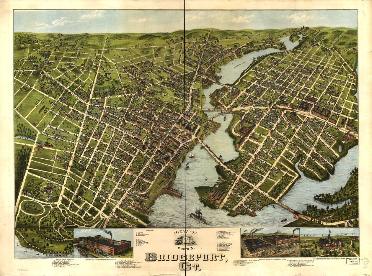 View of Bridgeport, Ct. 1875 by O.H. Bailey and Co. American Oleograph Co.