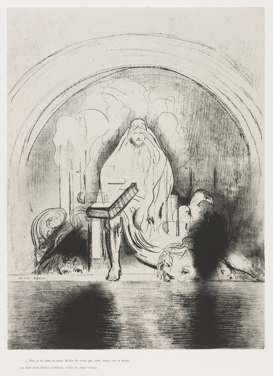 And I Saw in the Right Hand of Him that Sat on the Throne a Book Written within and on the Backside, Sealed with Seven Seals by Odilon Redon