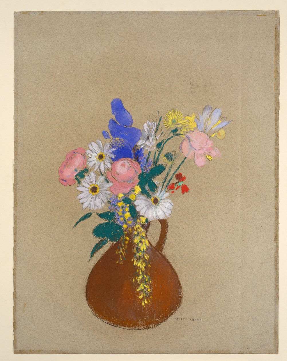 Bouquet in Brown Clay Vase by Odilon Redon