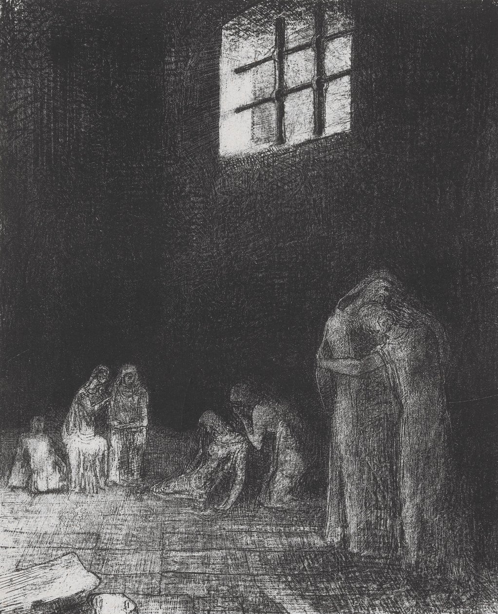 In the Shadow, People Weep and Pray... by Odilon Redon