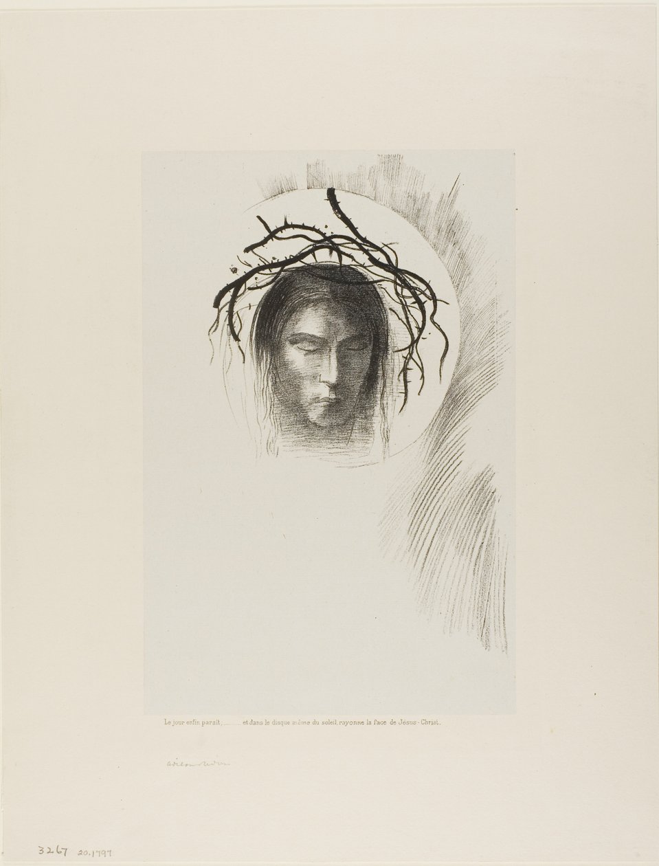 Day Appears at Last,...and in the Very Disk of the Sun Shines the Face of Jesus Christ, plate 24 of 24 by Odilon Redon