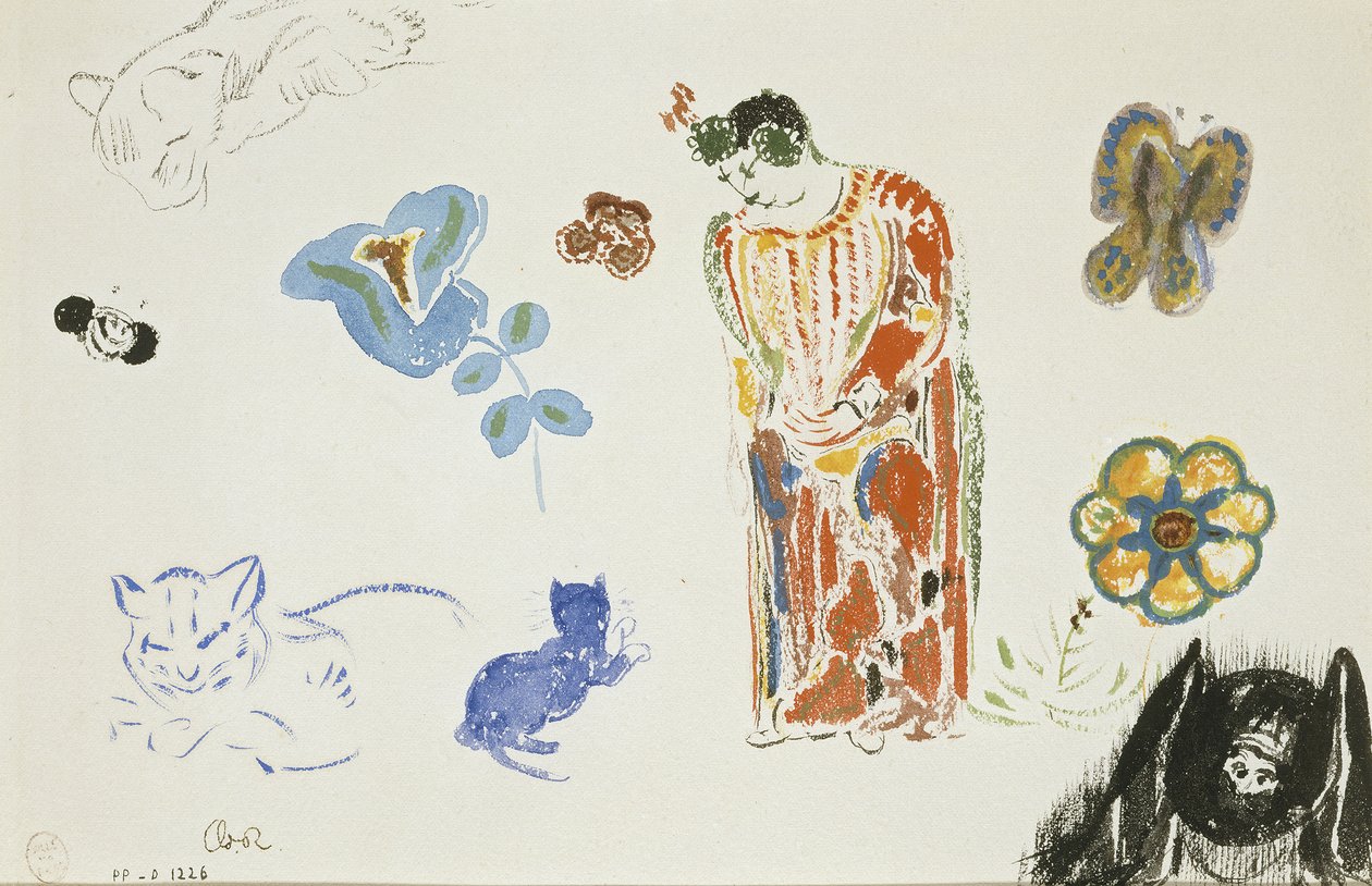 Study Sheet: Woman, Flowers, and Animals by Odilon Redon