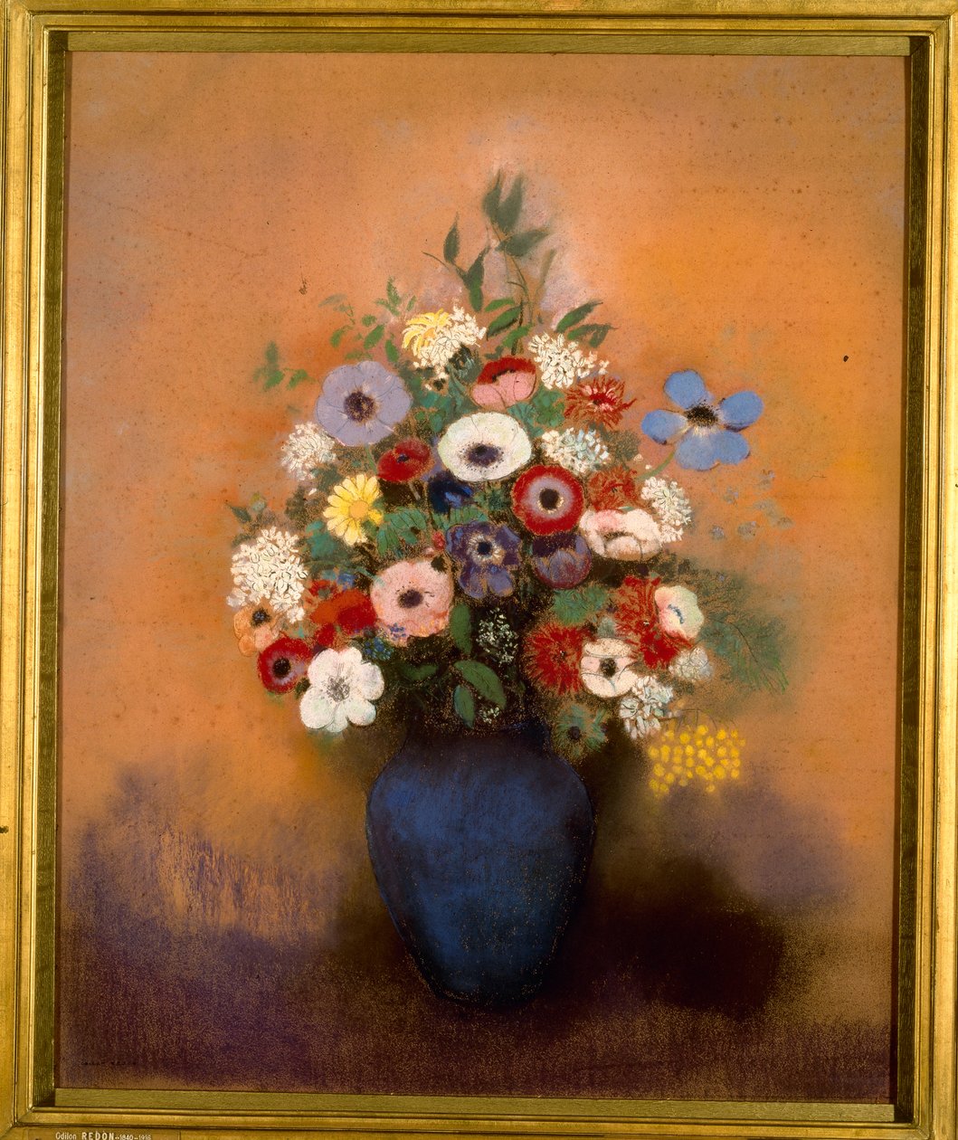 Large Bouquet in Blue Vase by Odilon Redon