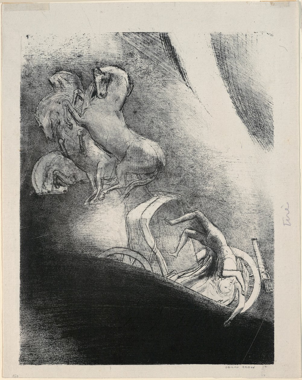 He Falls Head Foremost Into the Abyss, Plate 17 of 24 by Odilon Redon