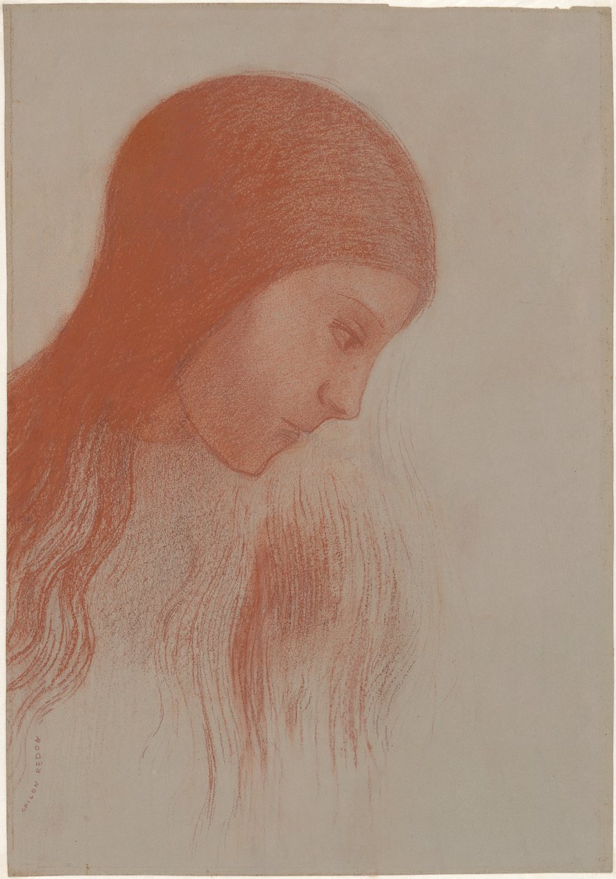 Head of a Young Girl in Profile by Odilon Redon