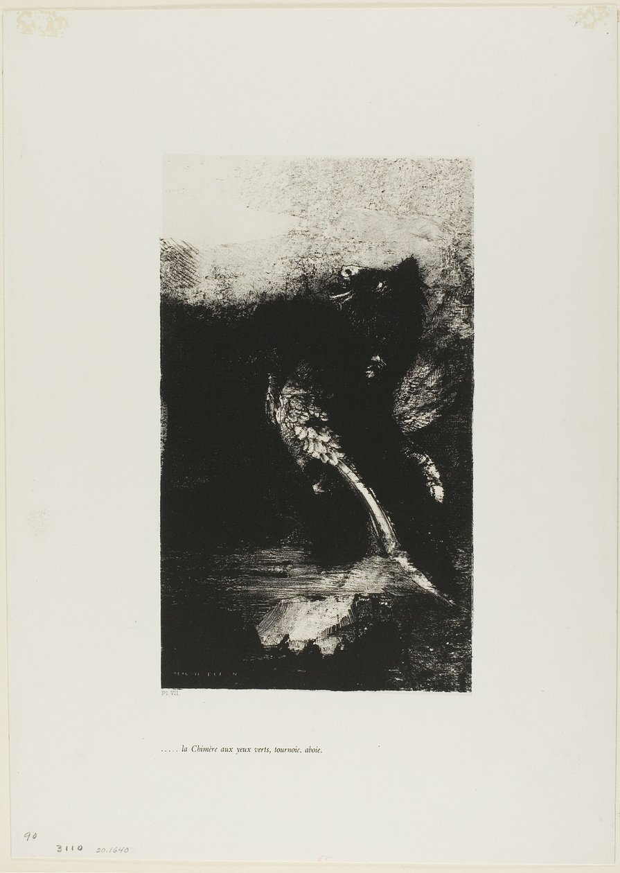 The Chimera with Green Eyes Turns, Bays, plate 7 from The Temptation of Saint Anthony (1st series) by Odilon Redon