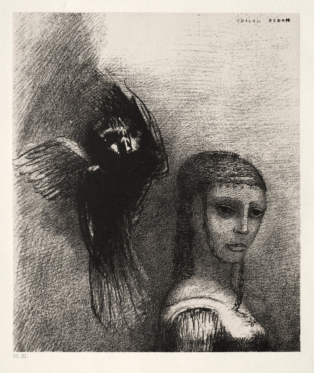 The Temptation of Saint Anthony First Series: And a Large Bird, Descending from the Sky by Odilon Redon