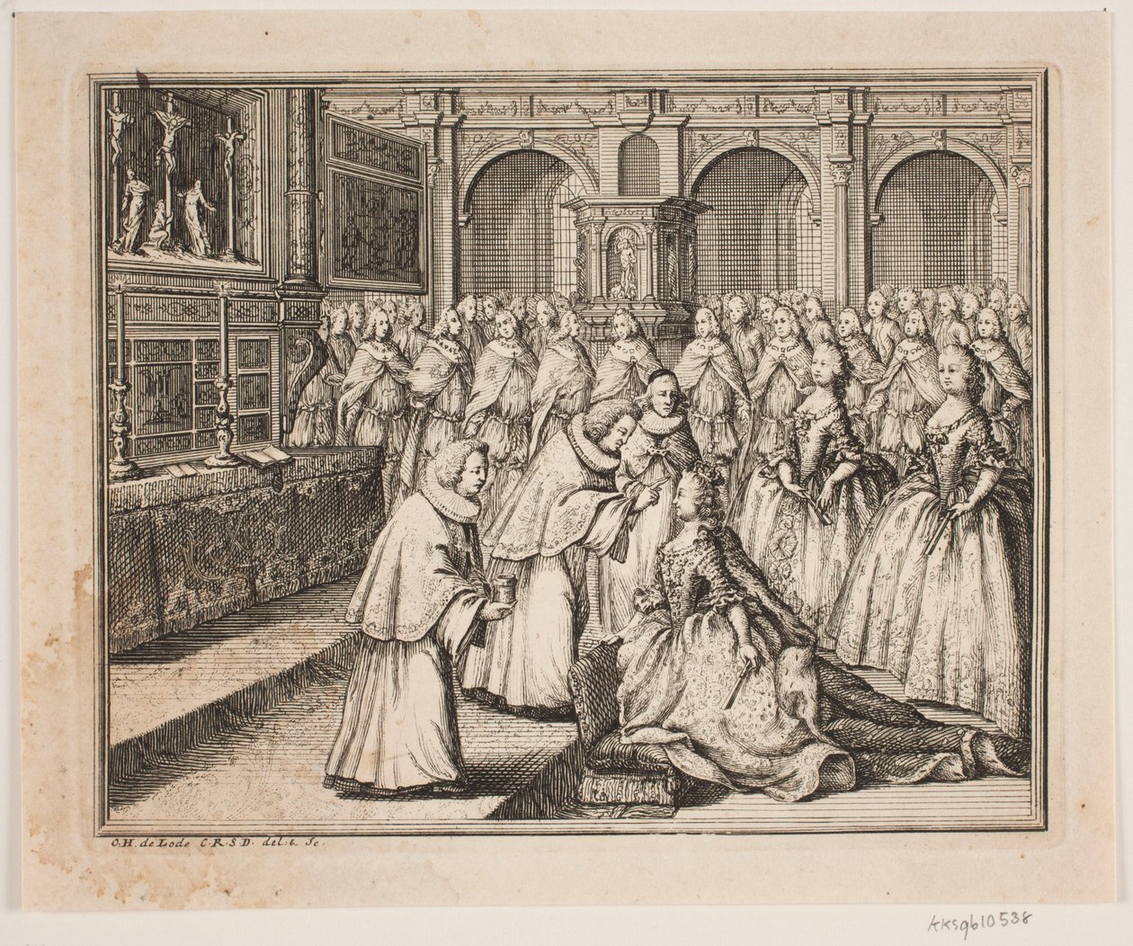 Bishop Hersleb Anoints Queen Louise in Frederiksborg Castle Church. Illustration for Frederick IV