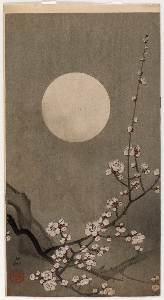 Flowering Plum and Moon by Ohara Koson