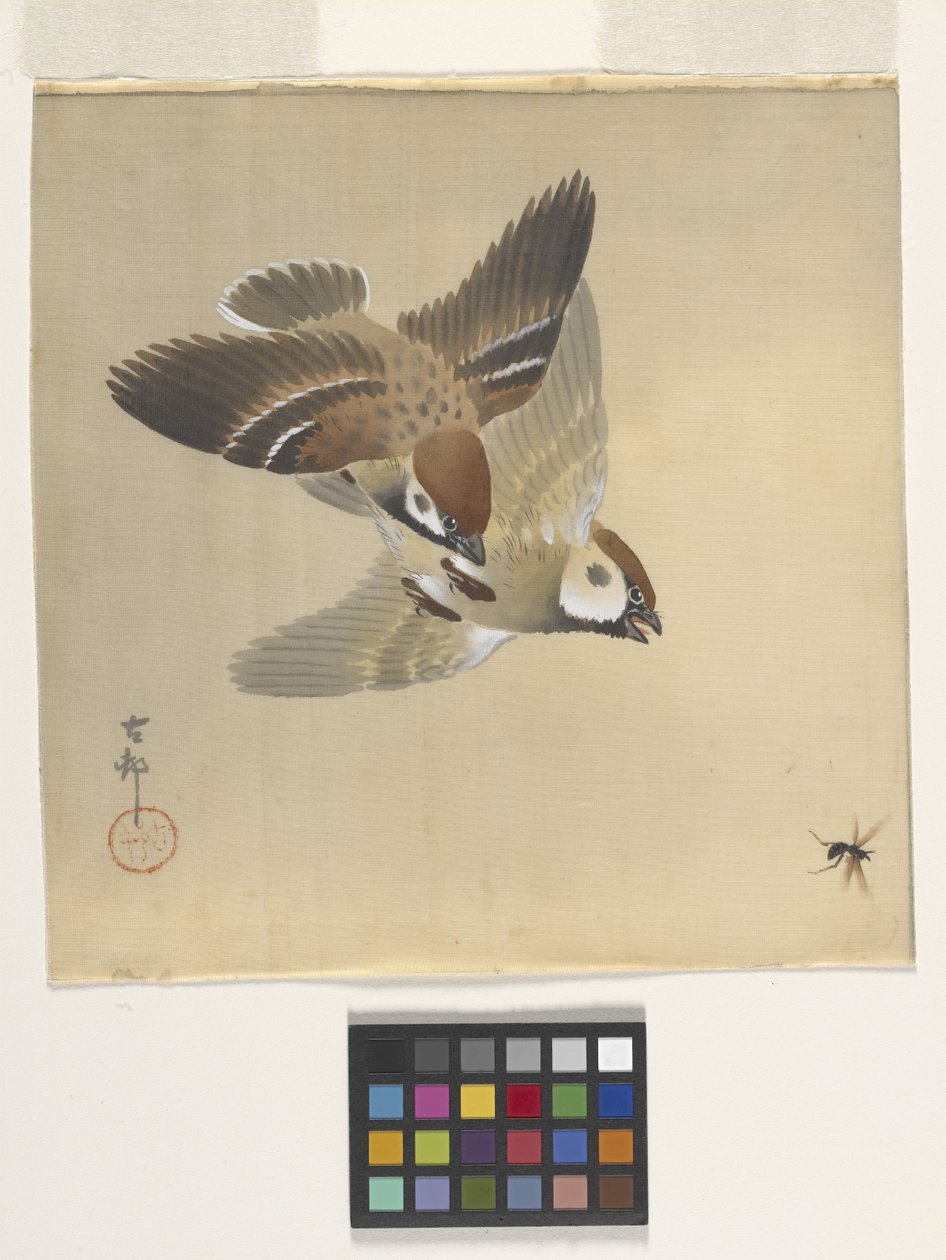Sparrows Chasing Flying Insects by Ohara Koson