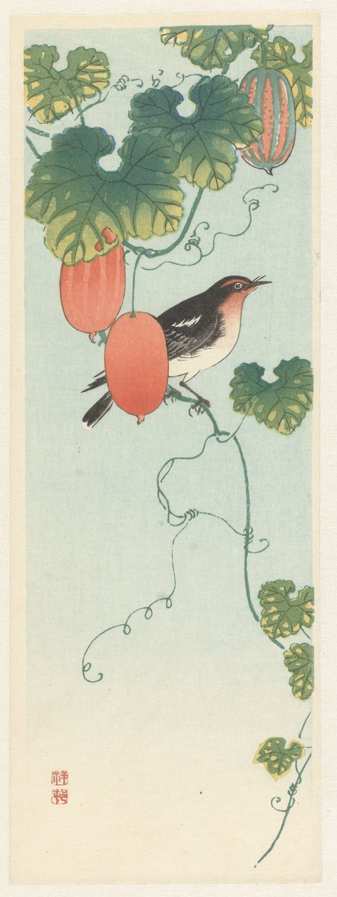 Songbird in Cucumber Plant by Ohara Koson