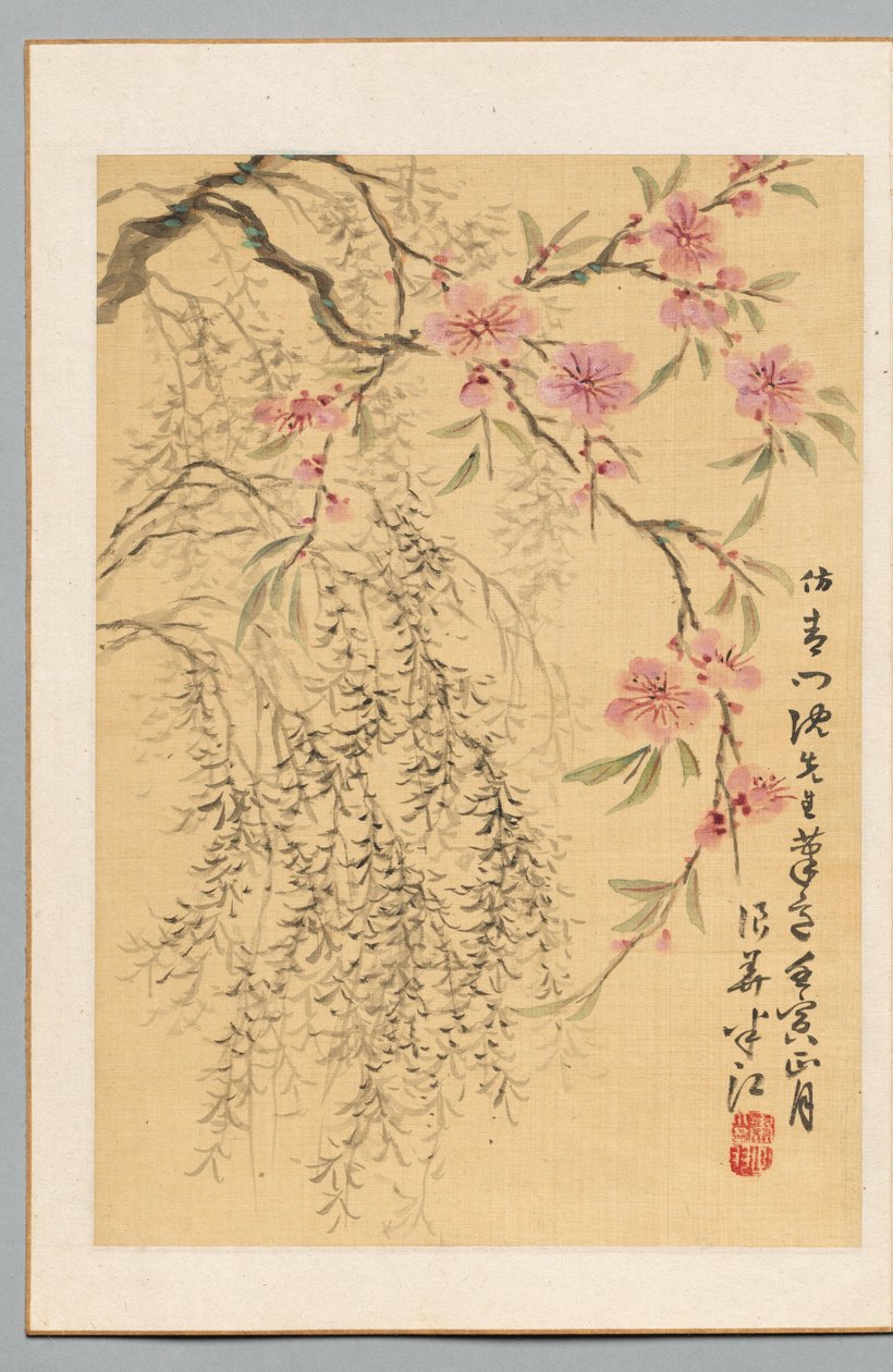 Peach Blossoms and Willows by Okada Hanko