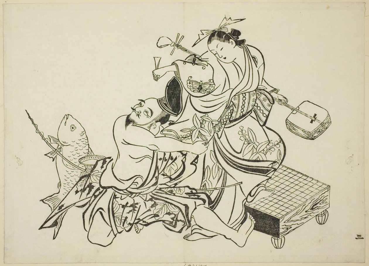 Ebisu Flirting with a Courtesan, No. 3 from a Series of 12 Prints by Okumura Masanobu