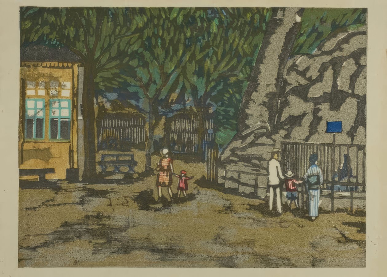 Ueno Zoo, from the series "Recollections of Tokyo" by Onchi Kôshirô