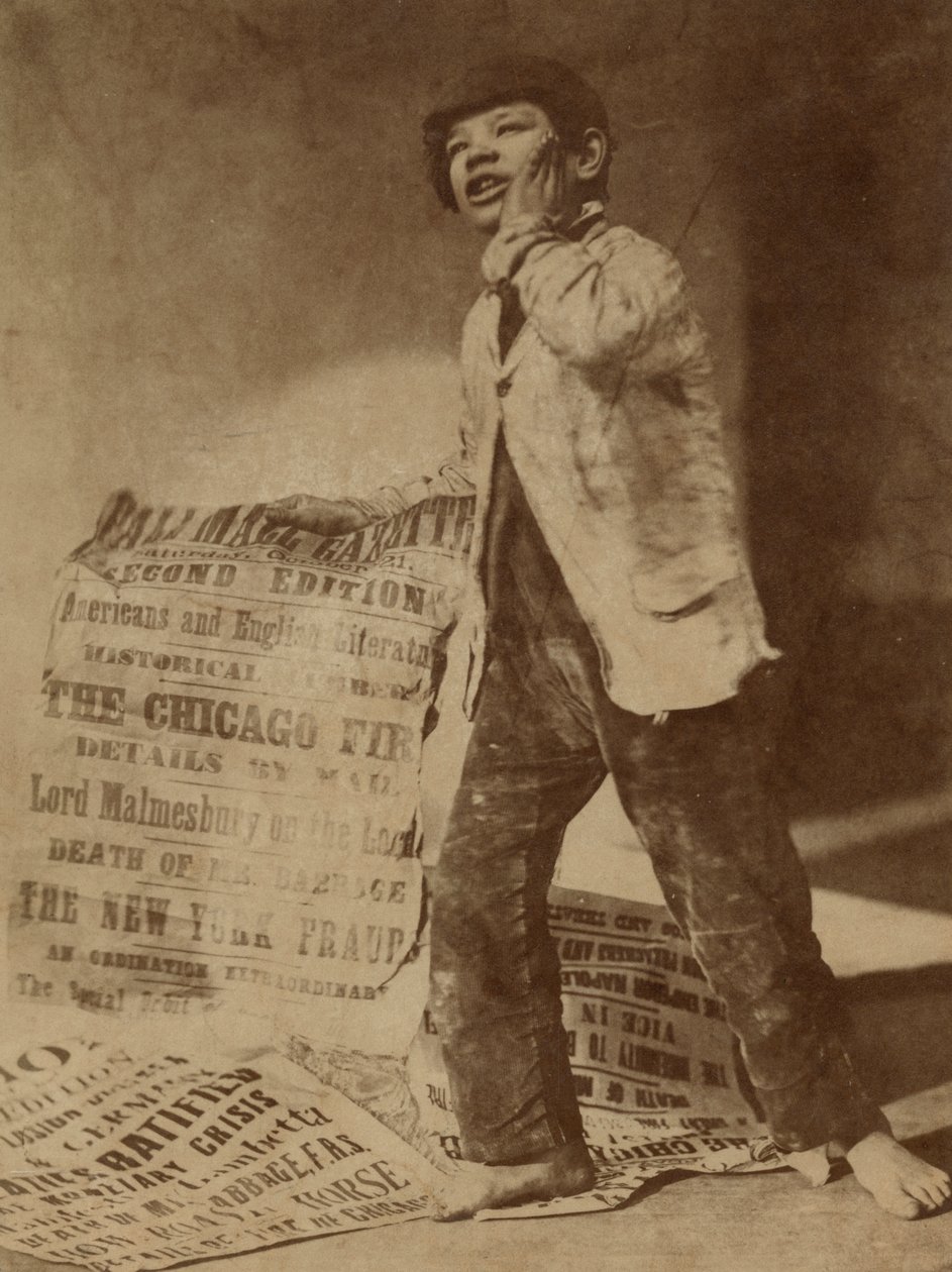 Posed Image of a Newsboy Crying Out the News of the Chicago Fire of 1871, 1871 by Oscar Gustav Rejlander