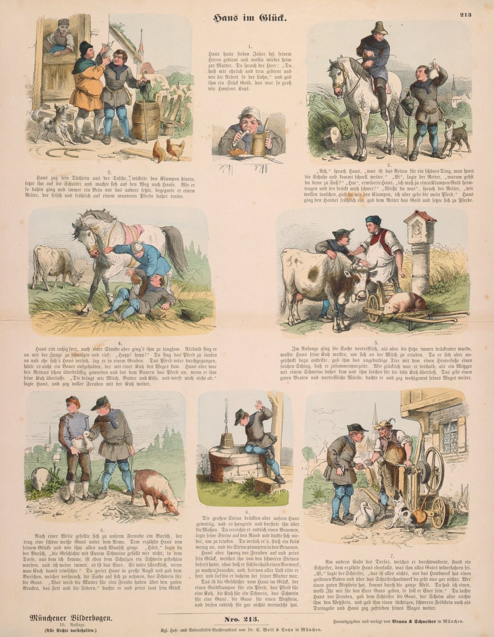 Hans in Luck (after the Brothers Grimm) broadsheet published by Gustav Weise, Stuttgart, 1860 by Oskar Pletsch