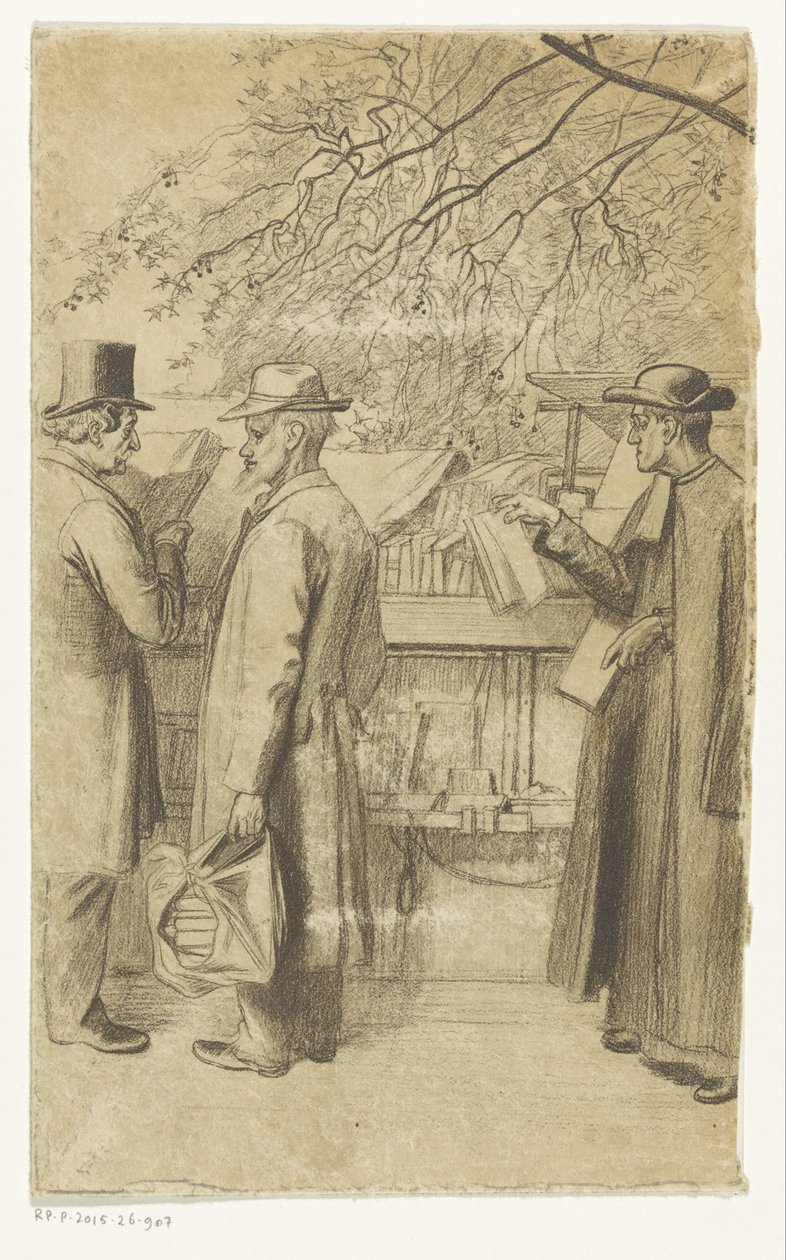 People in Front of a Bookstall on a Quay in Paris by Oswald Heidbrinck