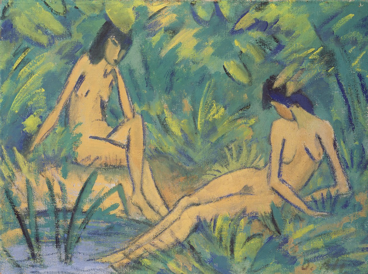 Girls sitting by the water, c.1920 by Otto Mueller