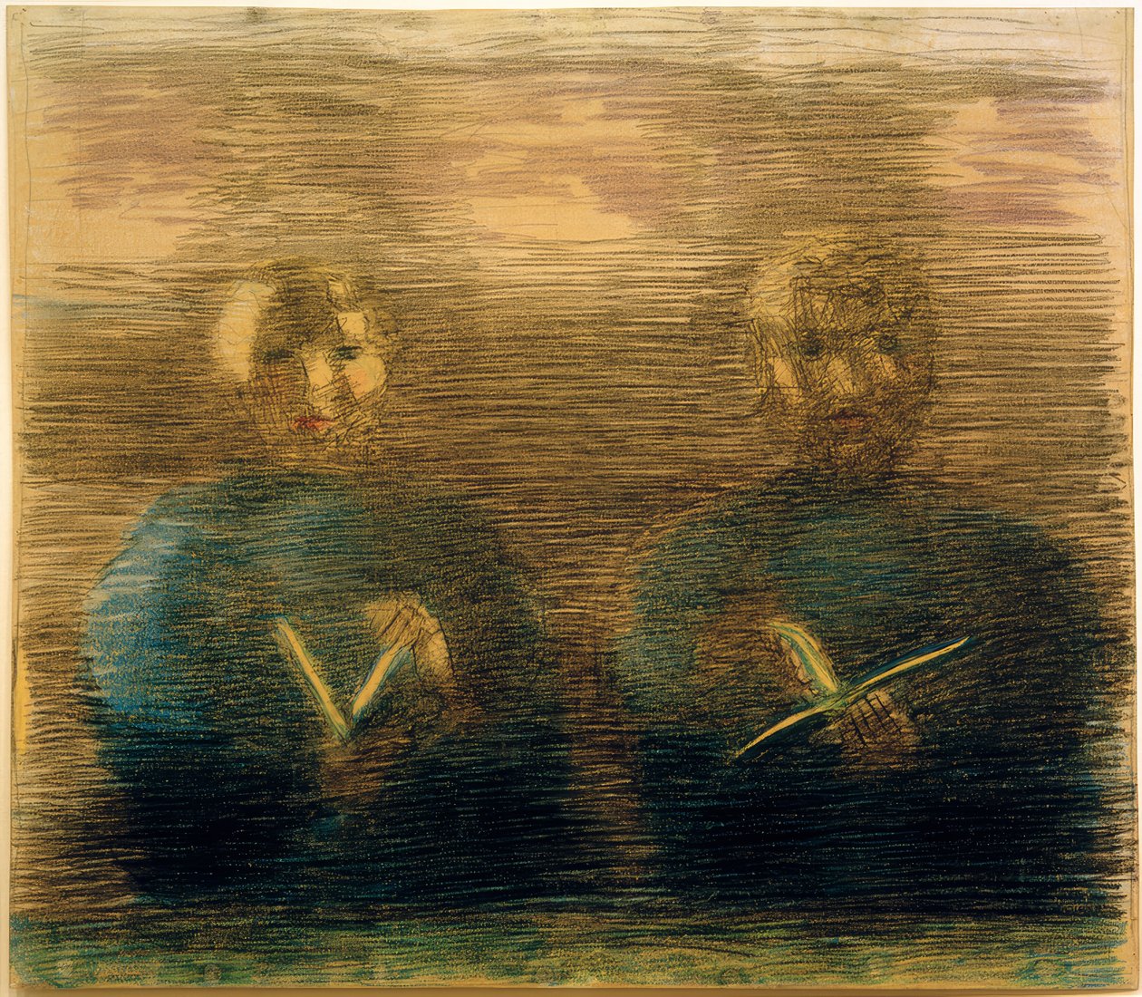 Preparation (Devotion in the Dining Room). Partial Study (Two Boys with Songbooks) by Otto Meyer Amden