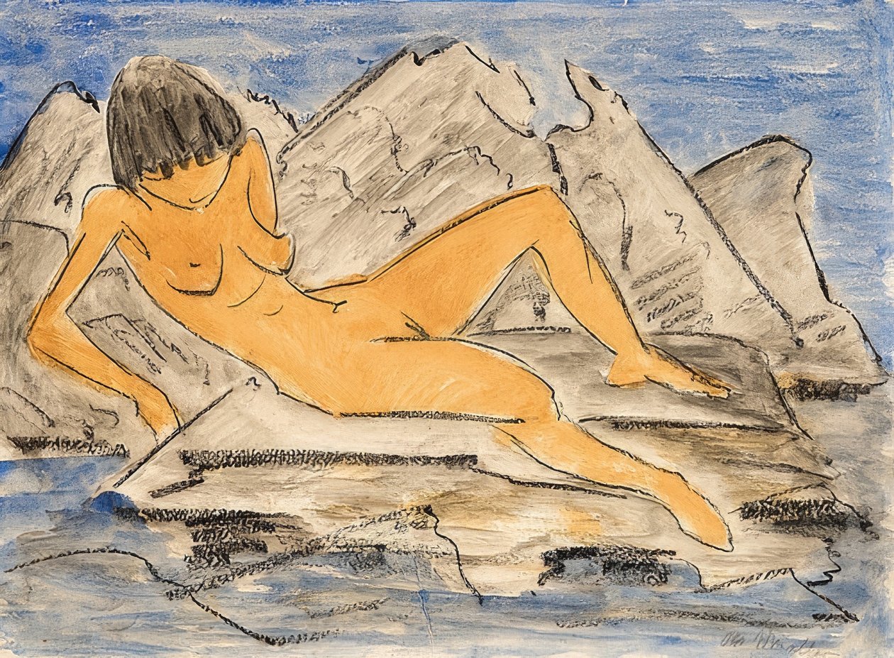 Reclining Female Nude by the Water by Otto Mueller