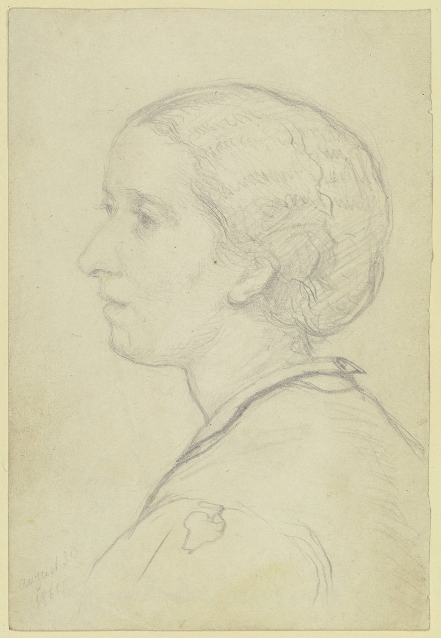 Portrait of Luise Steuerwaldt, the Future Wife of the Artist, in Profile to the Left by Otto Scholderer