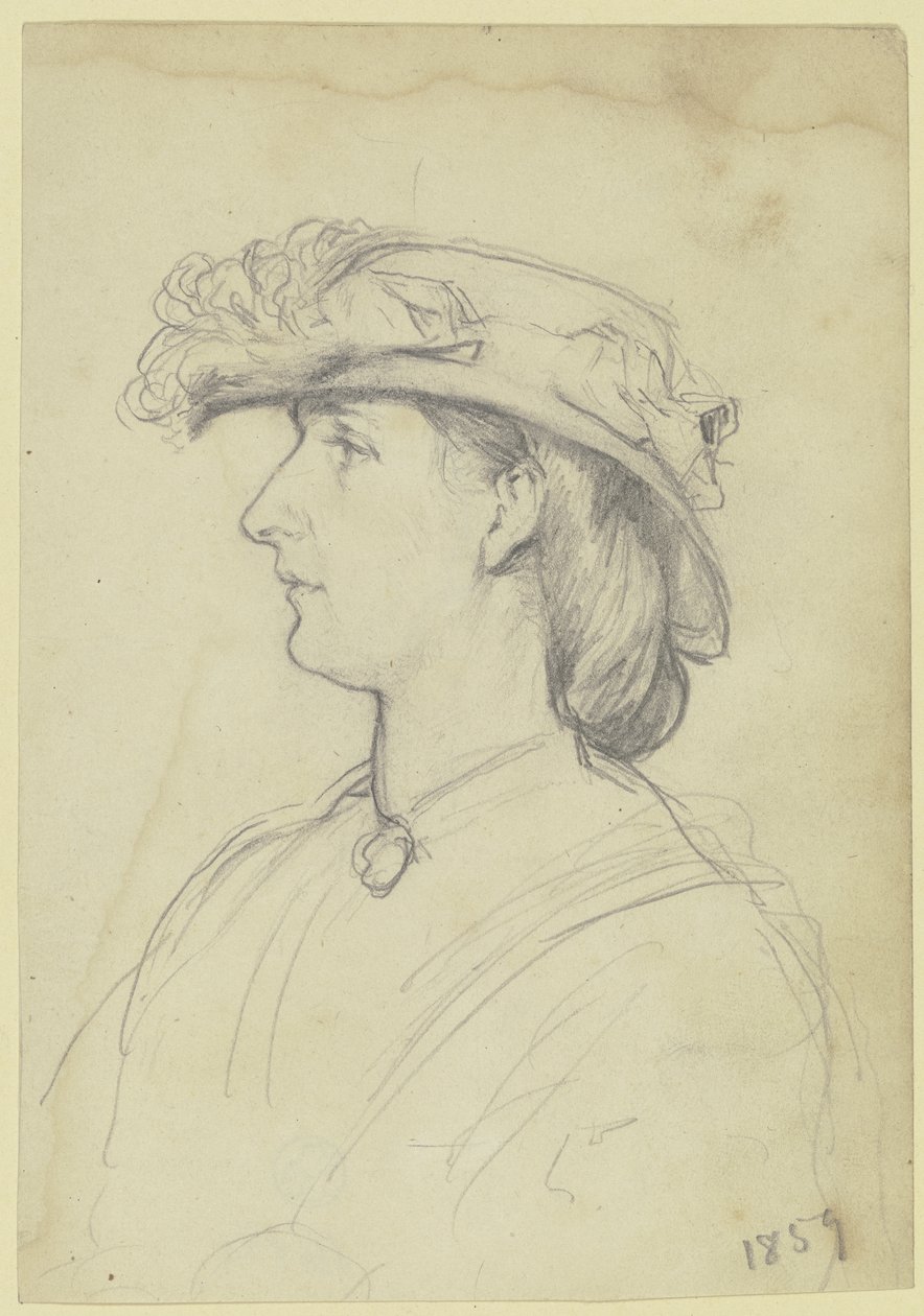 Portrait of a Lady with Hat in Profile to the Left by Otto Scholderer