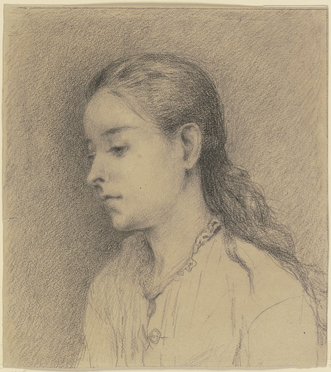 Young Girl in Profile Facing Left by Otto Scholderer